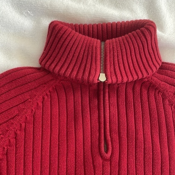 Jones New York Sport ~ Medium ~ 100% Cotton Red Zip Front Sweater - Picture 7 of 9